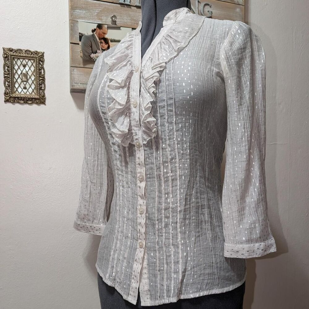 Sheer grey ruffle blouse
